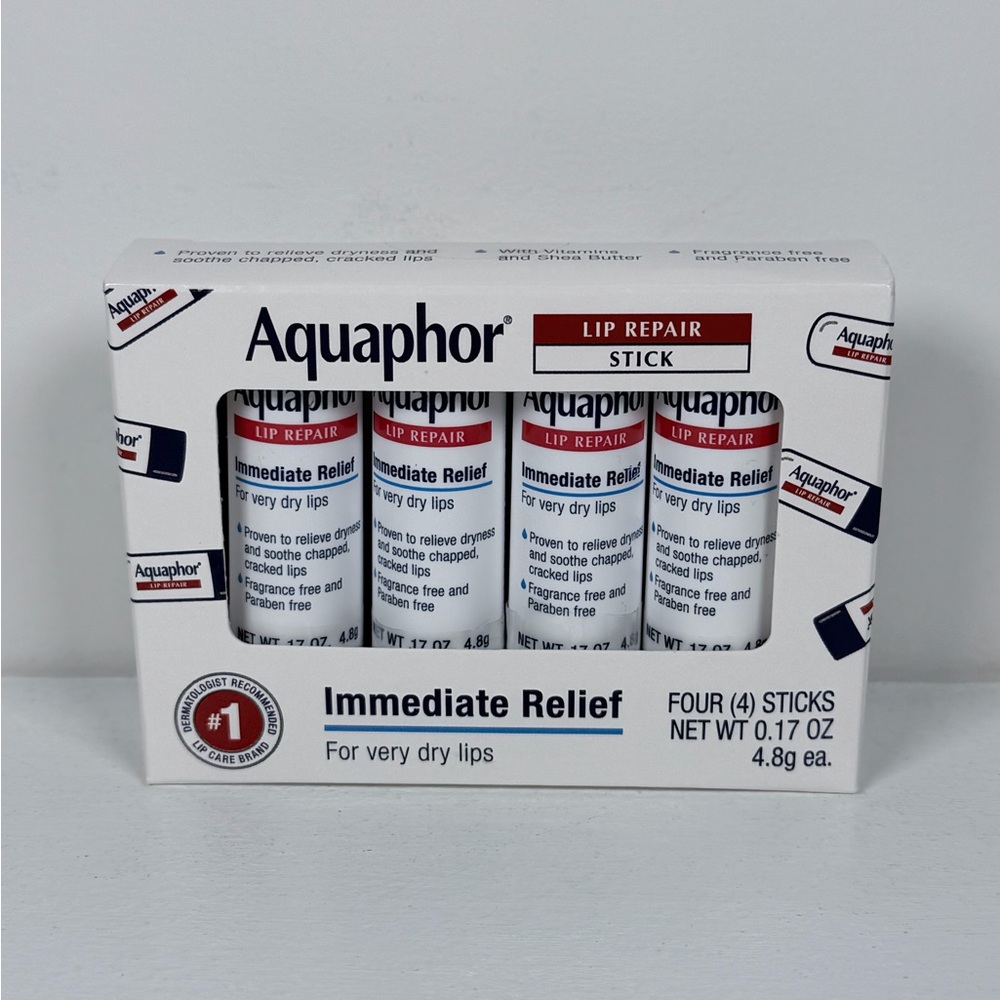 Aquaphor Lip Repair Stick 0.17oz (Pack of 4) - Soothes Dry Chapped Lips